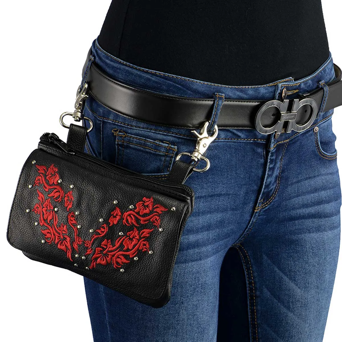 Milwaukee Leather MP8853 Women's 'Flower' Black and Red Leather Multi