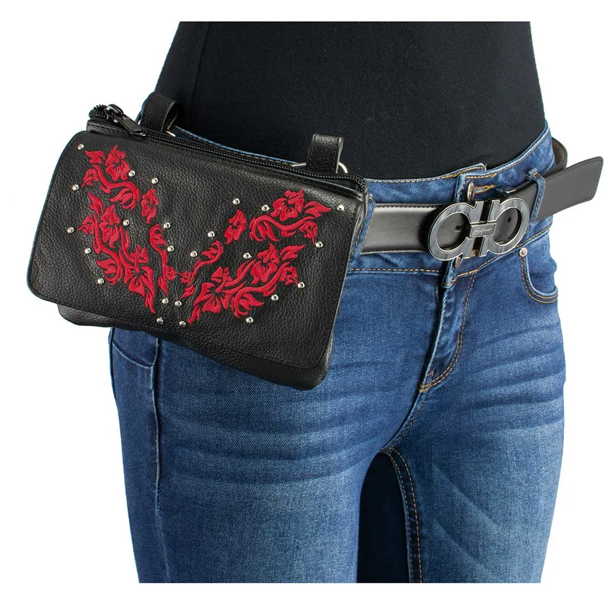 Milwaukee Leather MP8853 Women's 'Flower' Black and Red Leather Multi