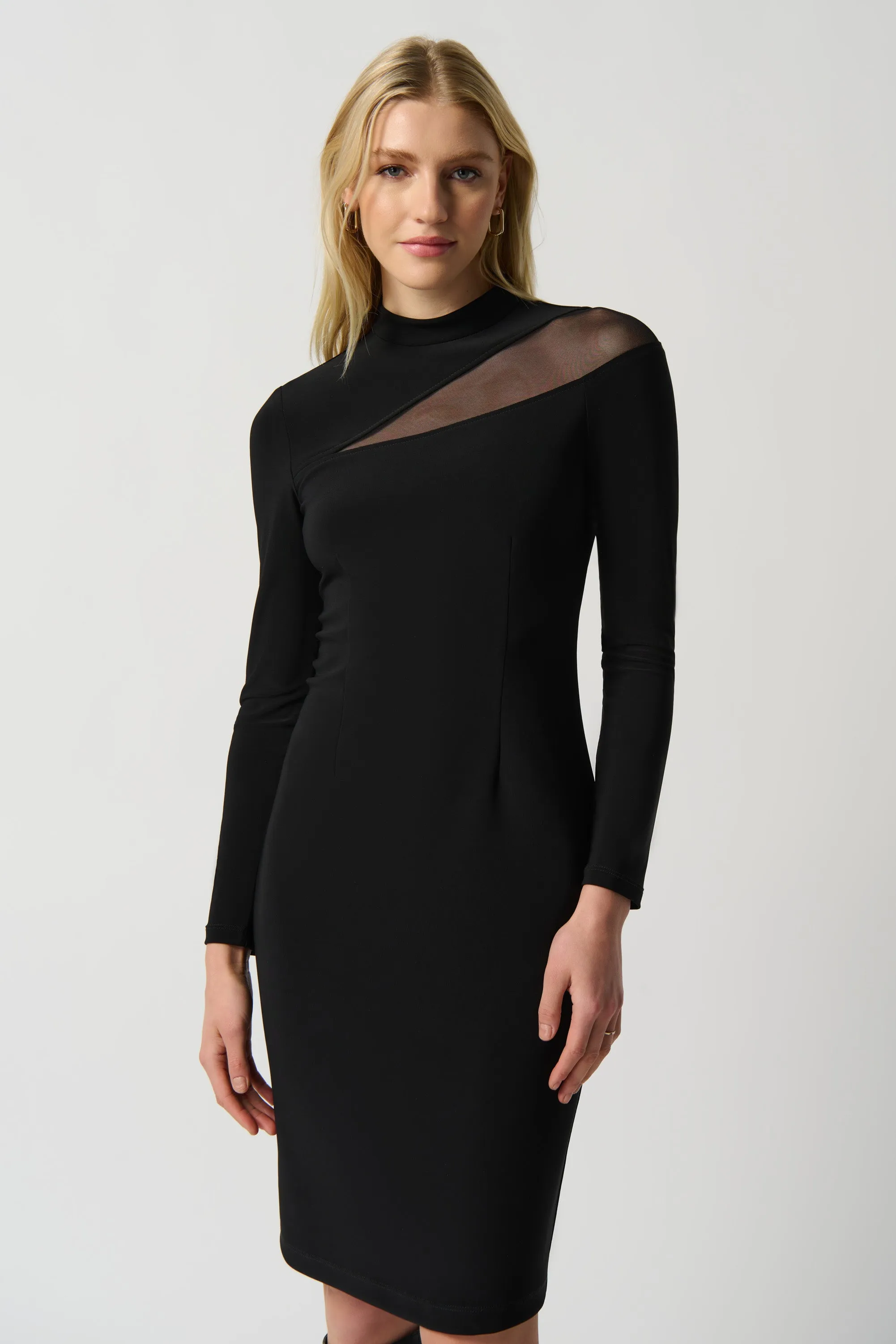 MOCK NECK DRESS WITH MESH