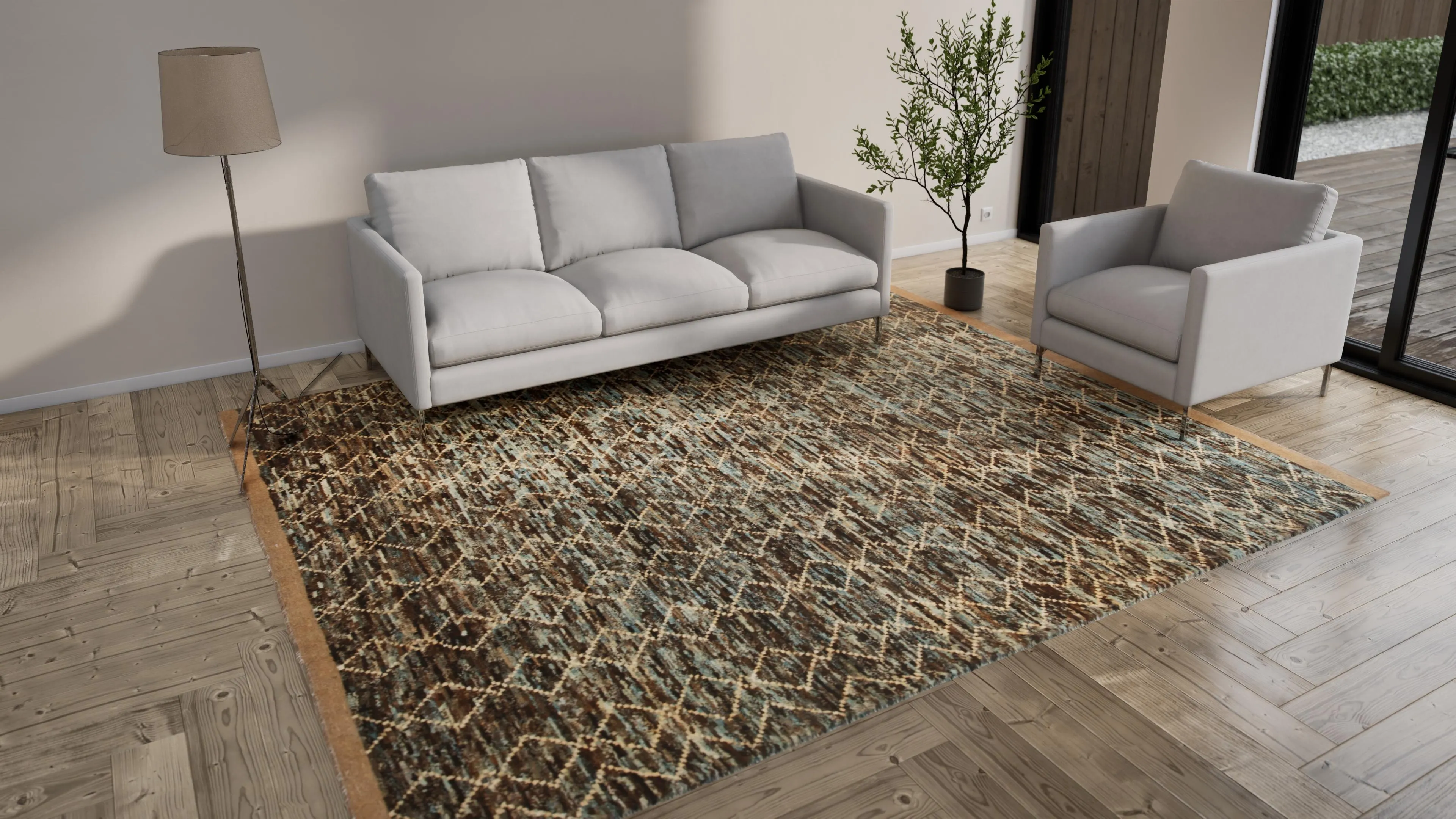 Multicolored Modern Wool Rug - 9'2'' x 11'3''