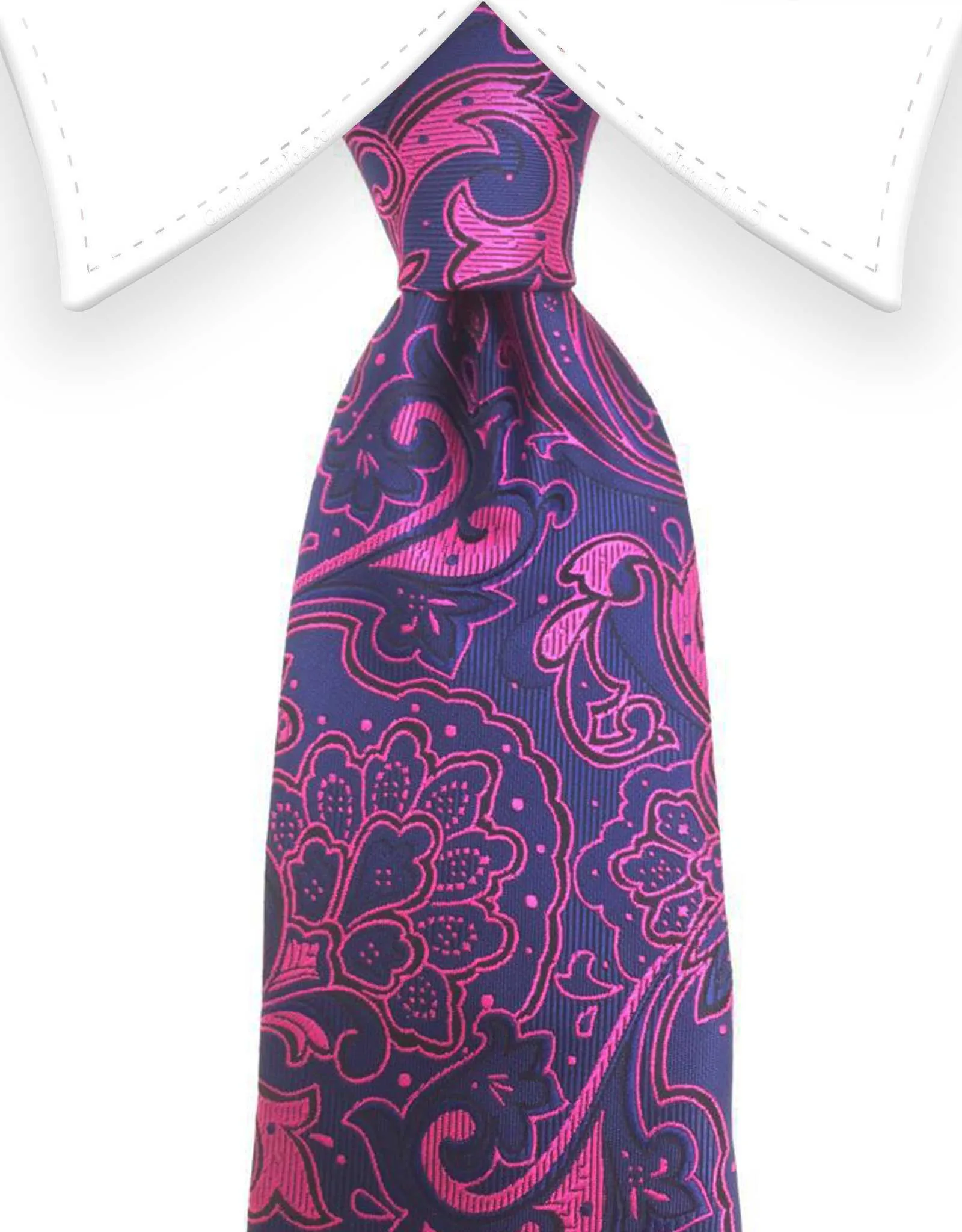 Navy Blue and Fuschia Paisley Floral Men's Tie