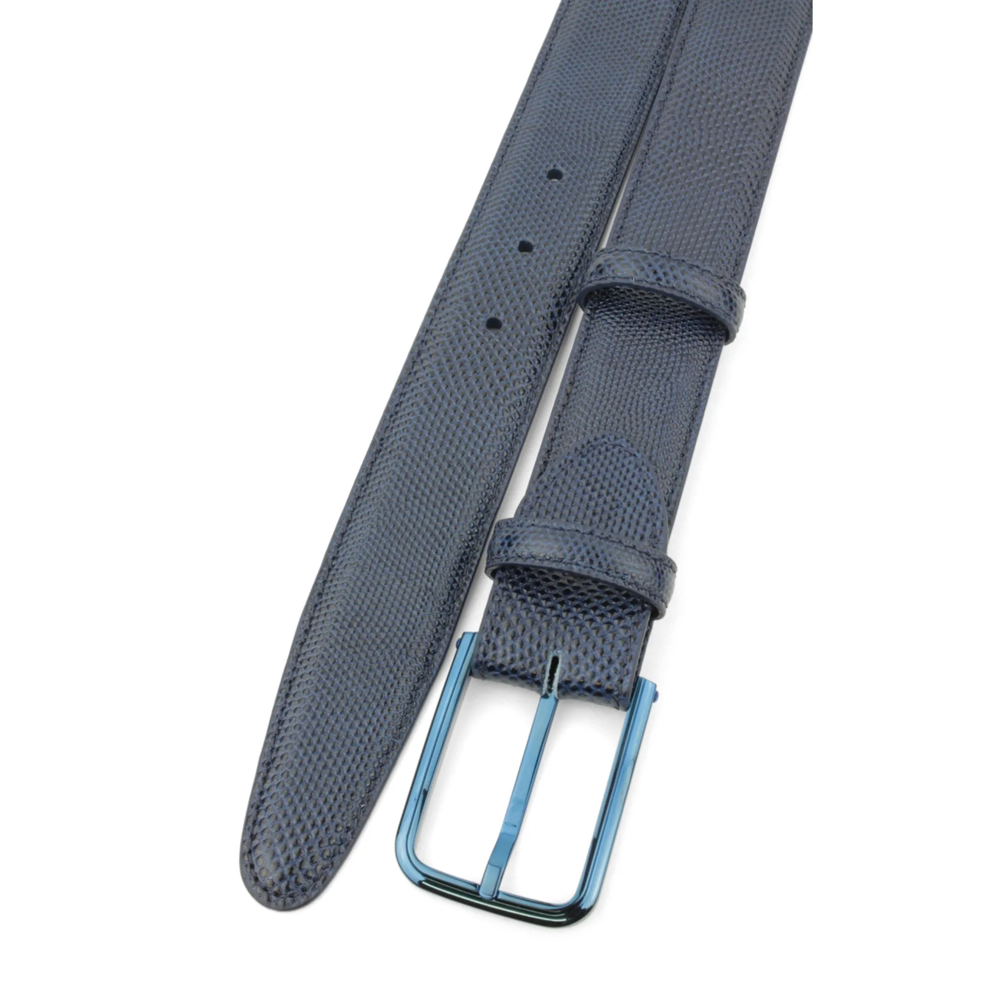 Navy Blue Tone Carung Texture Stainless Prong Belt