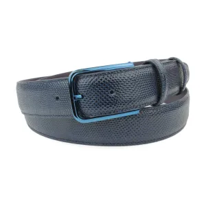 Navy Blue Tone Carung Texture Stainless Prong Belt