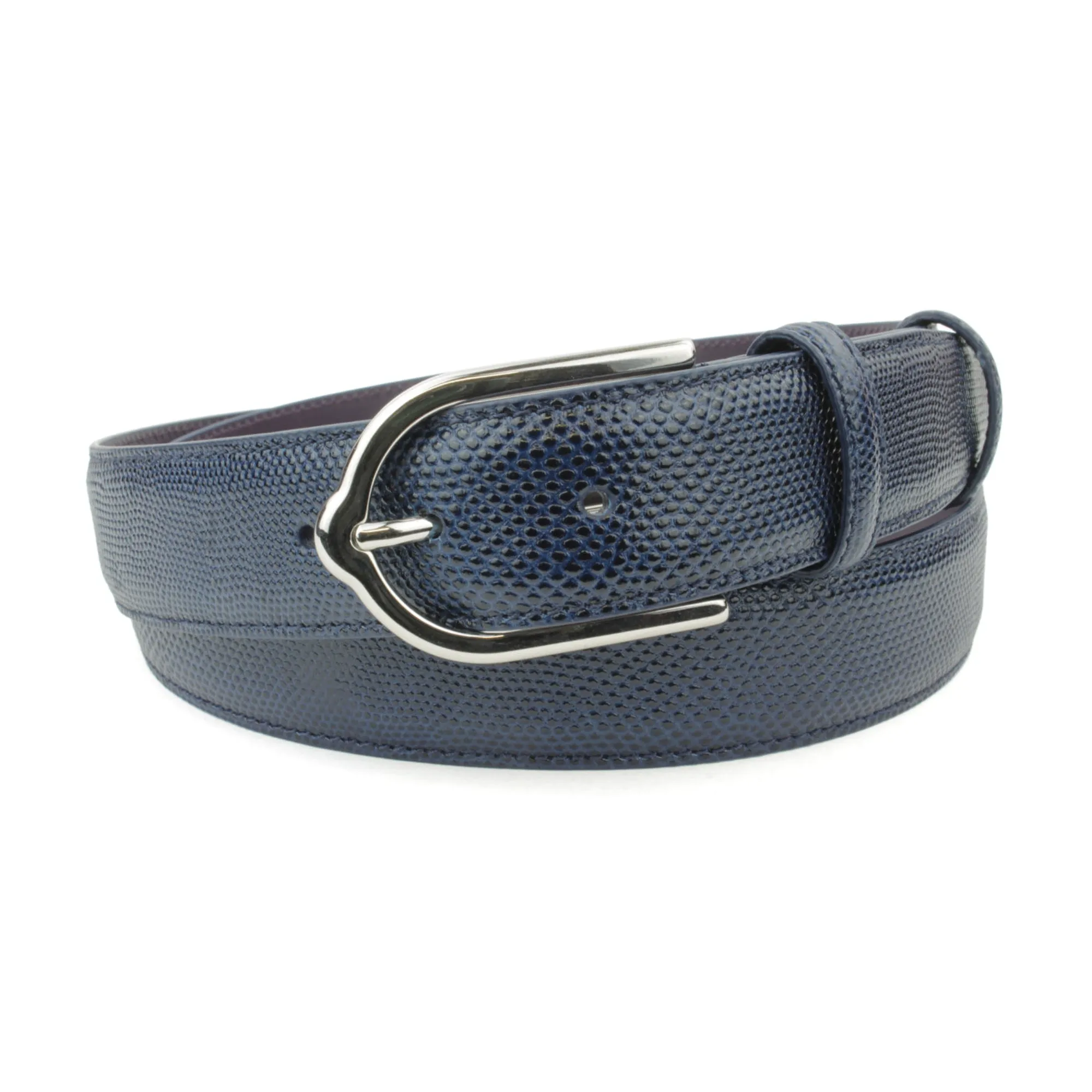 Navy Blue Tone Carung Texture Stirrup Prong Belt