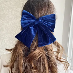 Navy Hair Bow Blue Velvet Bow Hair Clip