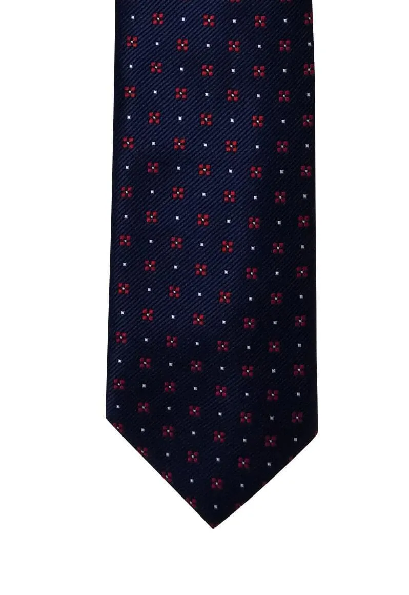 Navy-Red Geometric Tie