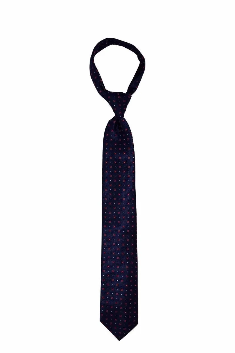 Navy-Red Geometric Tie