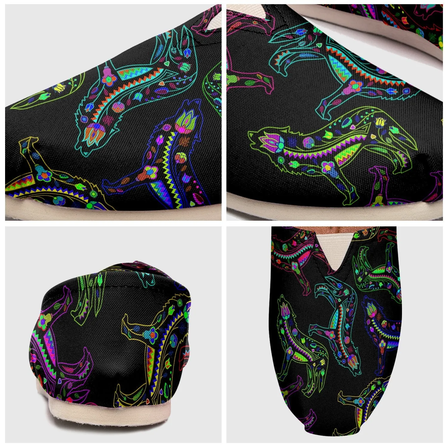 Neon Floral Wolves Slip On