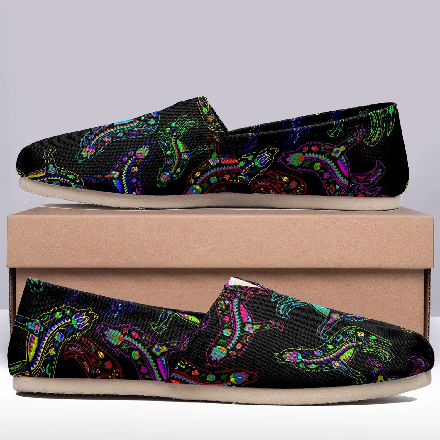 Neon Floral Wolves Slip On