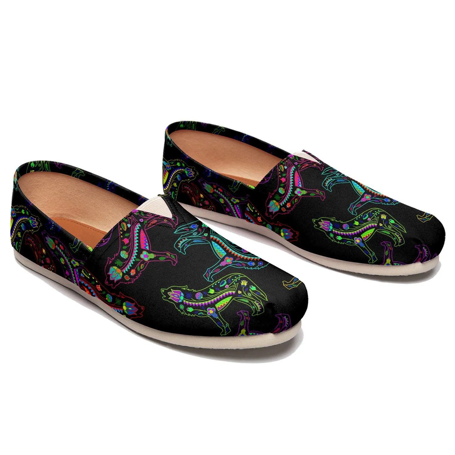 Neon Floral Wolves Slip On