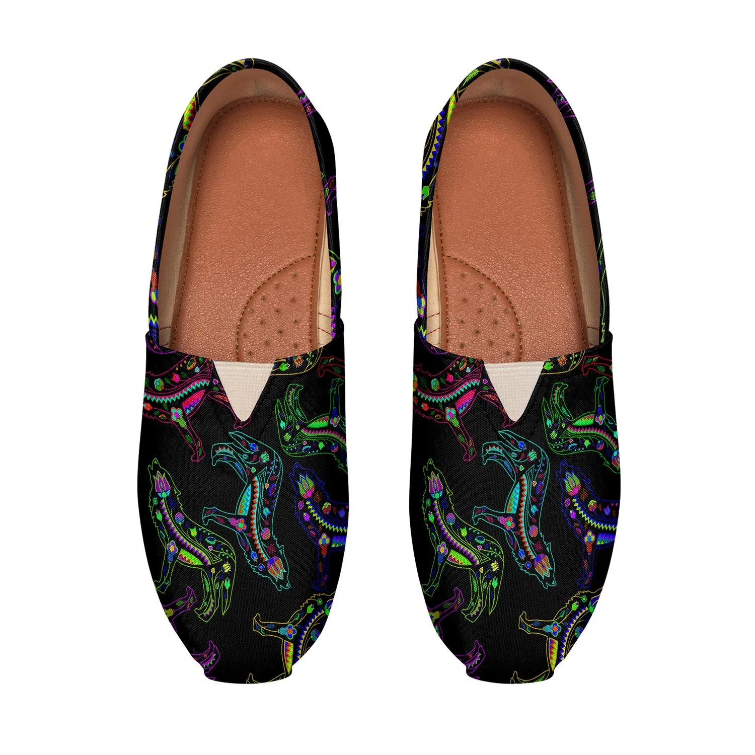 Neon Floral Wolves Slip On