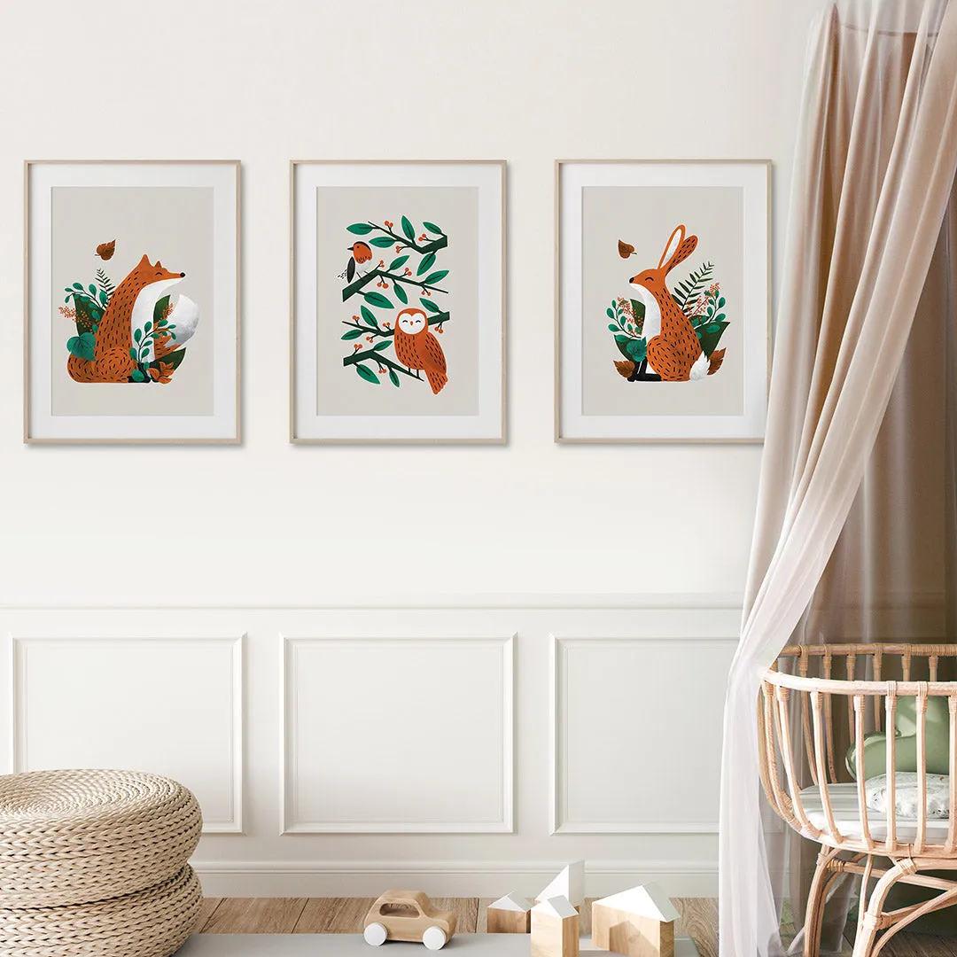 Neutral Scandi Woodland Animals Nursery Prints Set Of 3