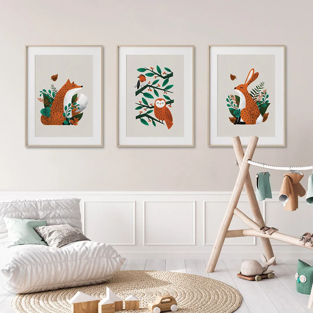 Neutral Scandi Woodland Animals Nursery Prints Set Of 3