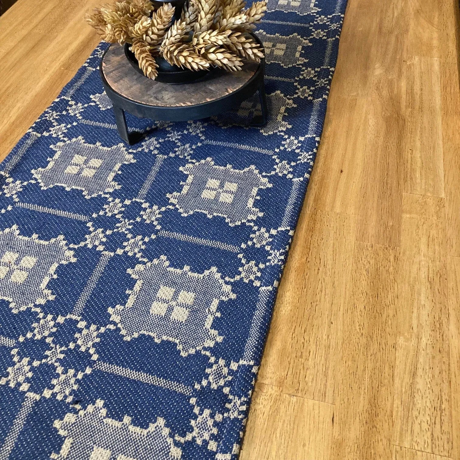 Newbury Navy and Tan Woven Table Runner 56"