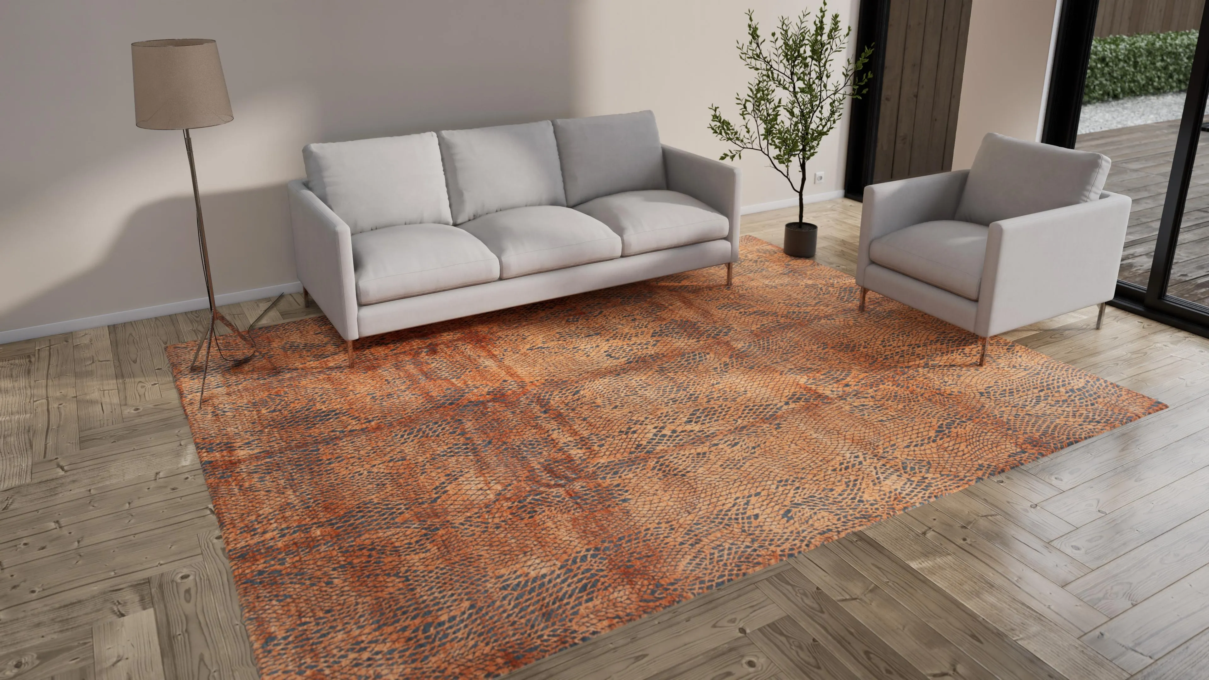 Orange Modern Wool Blend Rug - 9'1" x 11'8"