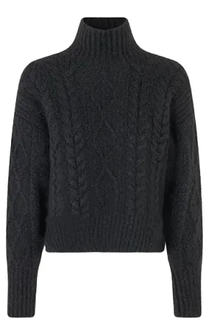 Second Female Hi Neck Cable Knit Black