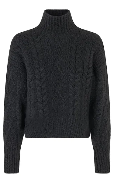 Second Female Hi Neck Cable Knit Black