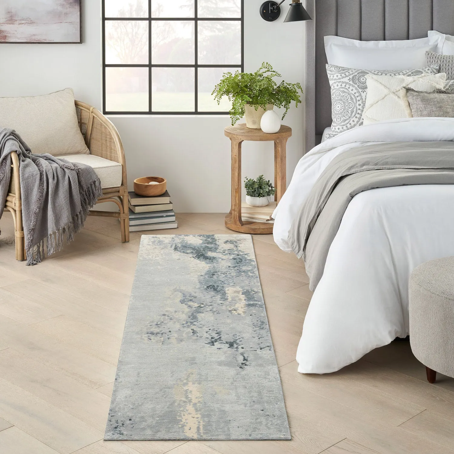 Sky Essentials Blue Modern Bamboo Silk Wool Blend Rug