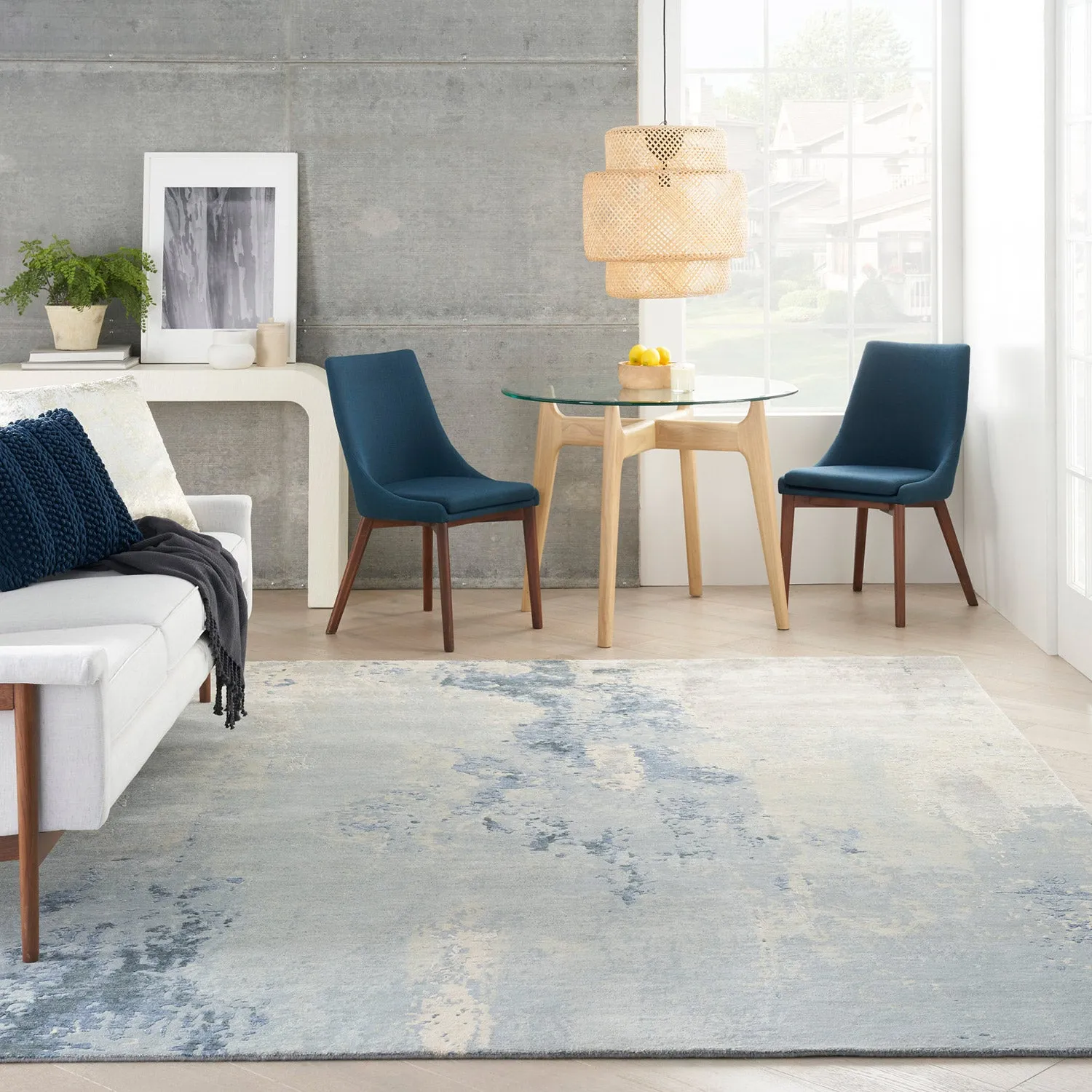 Sky Essentials Blue Modern Bamboo Silk Wool Blend Rug