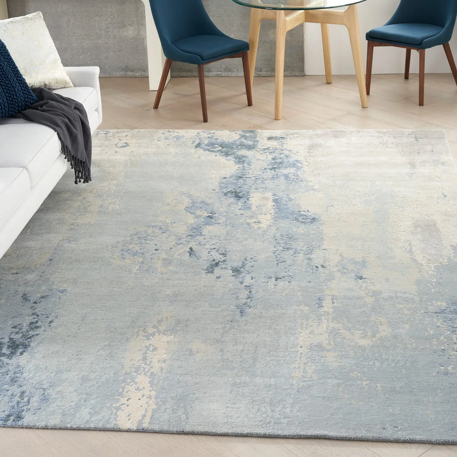 Sky Essentials Blue Modern Bamboo Silk Wool Blend Rug