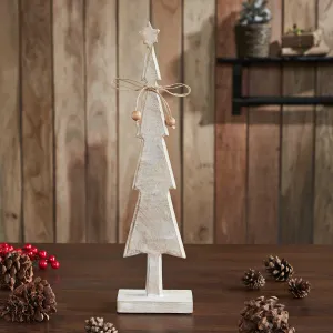 Star Top Christmas Tree Narrow White Wooden Figurine 16x4x2.5