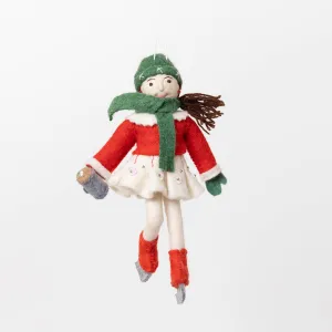 Vintage Ice Skater Girl Ornament - Dark Brown Hair