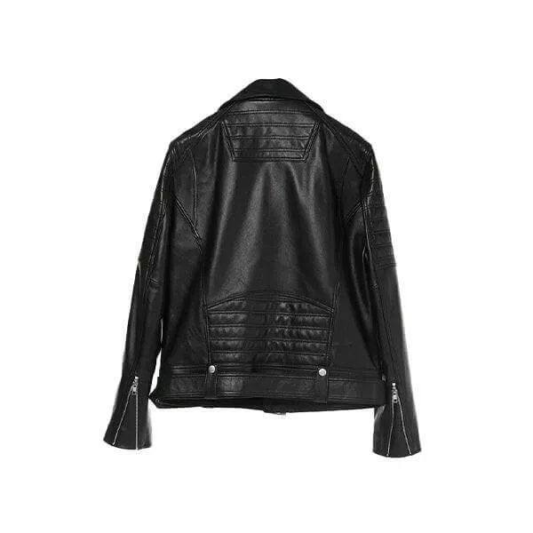 Women's Double Stich Leather Biker Jacket