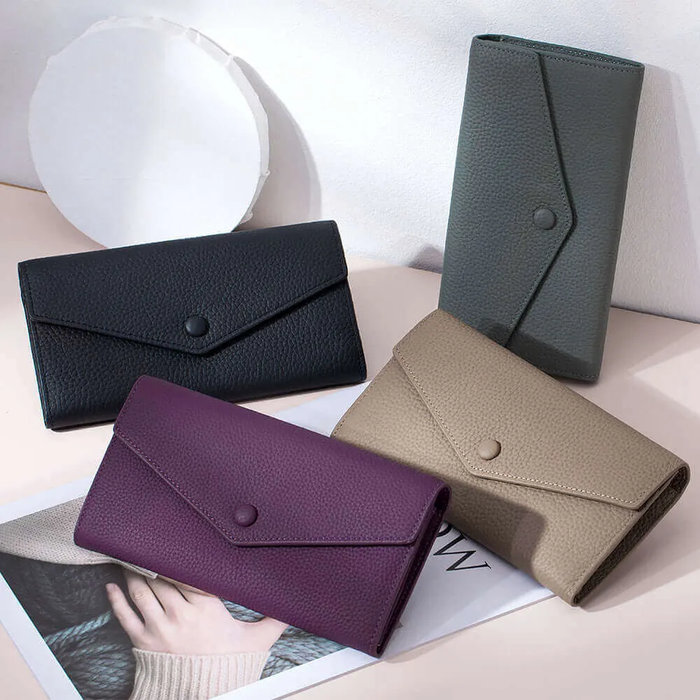 Women's Leather Bifold Envelope Wallet - Stylish and Spacious