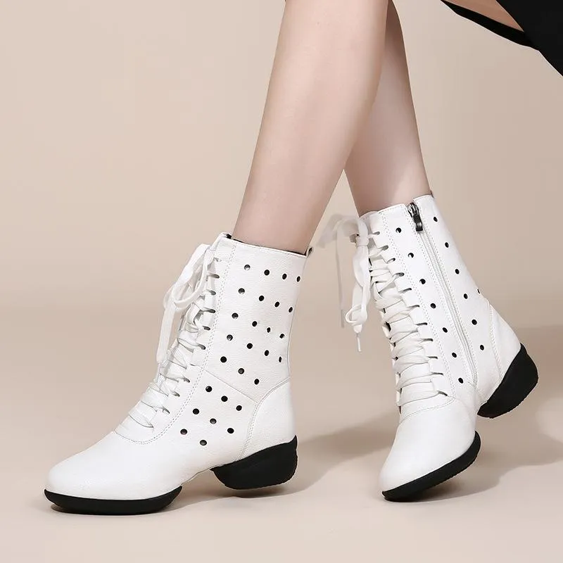 Women's Leatherette 1.5inch Heels Boots Jazz With Lace-up Dance Shoes Dance Boots