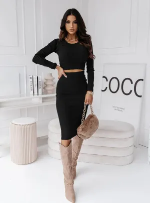 Women's Midi Length Skirt and Long Sleeve Top Two-piece Outfit Set