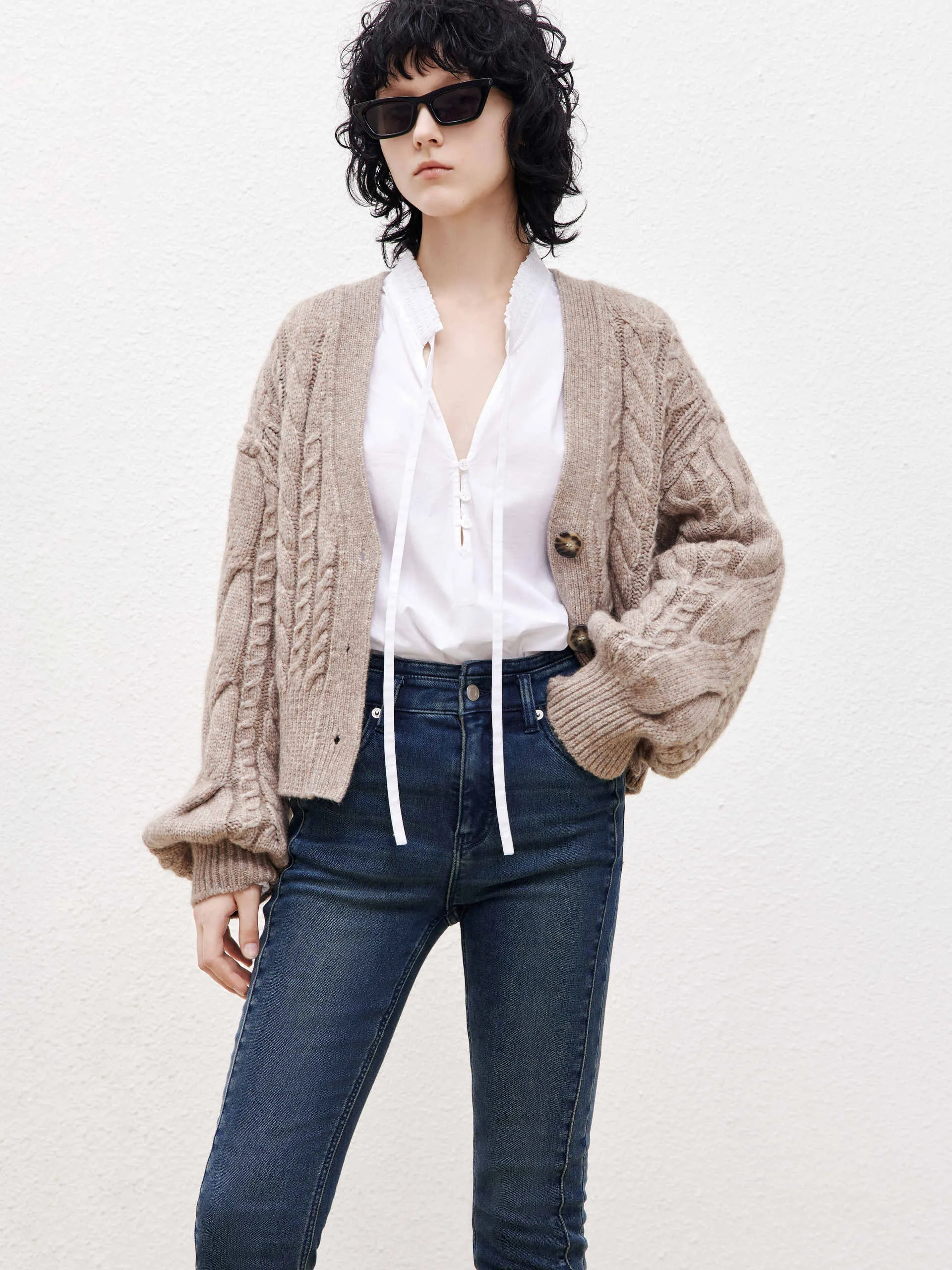 Wool Blend Cable Knit Cardigan