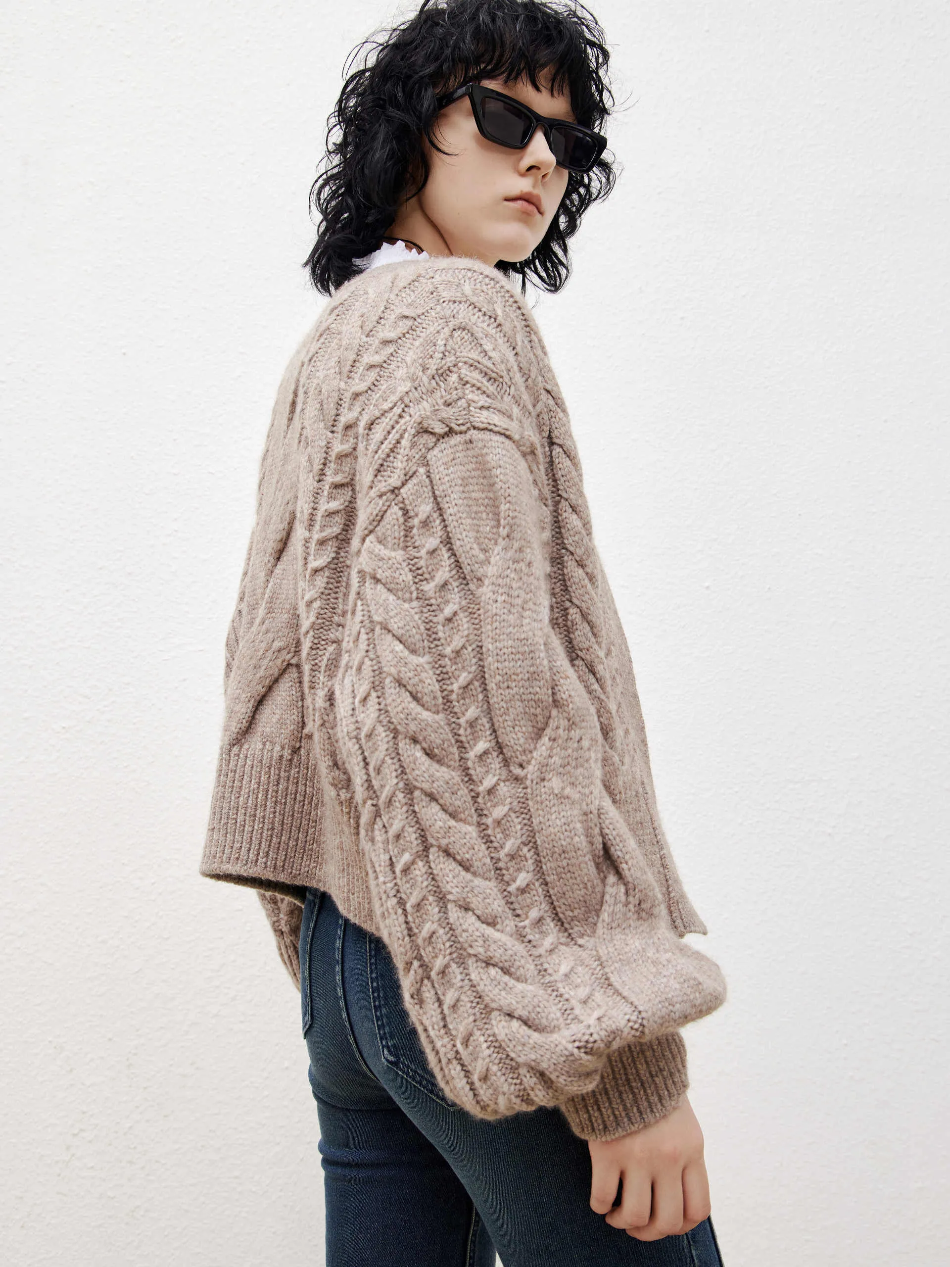 Wool Blend Cable Knit Cardigan