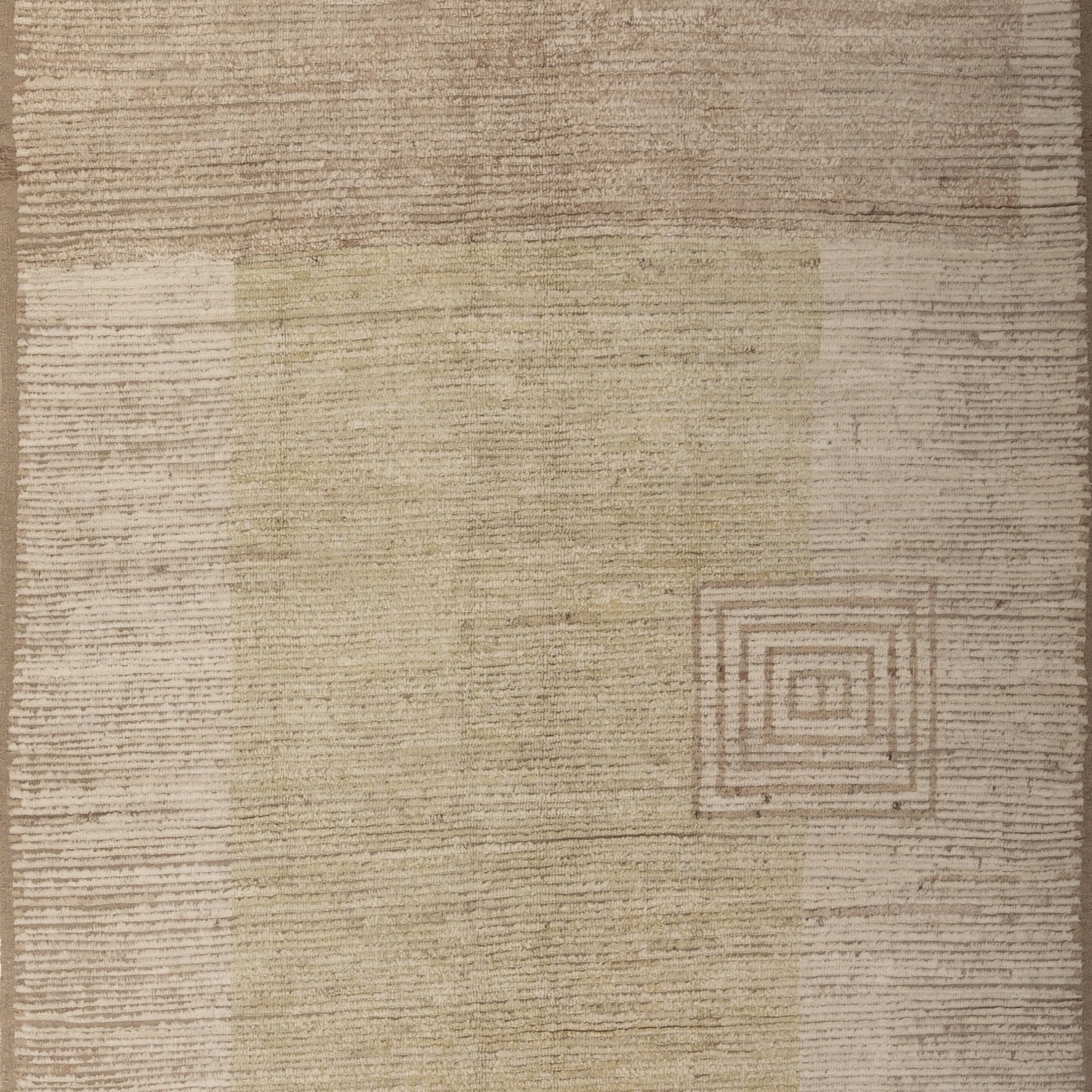 Zameen Beige and Cream Modern Wool Rug - 6' x 9'5"