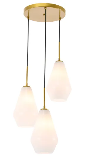 ZC121-LD2263BR - Living District: Gene 3 light Brass and Frosted white glass pendant